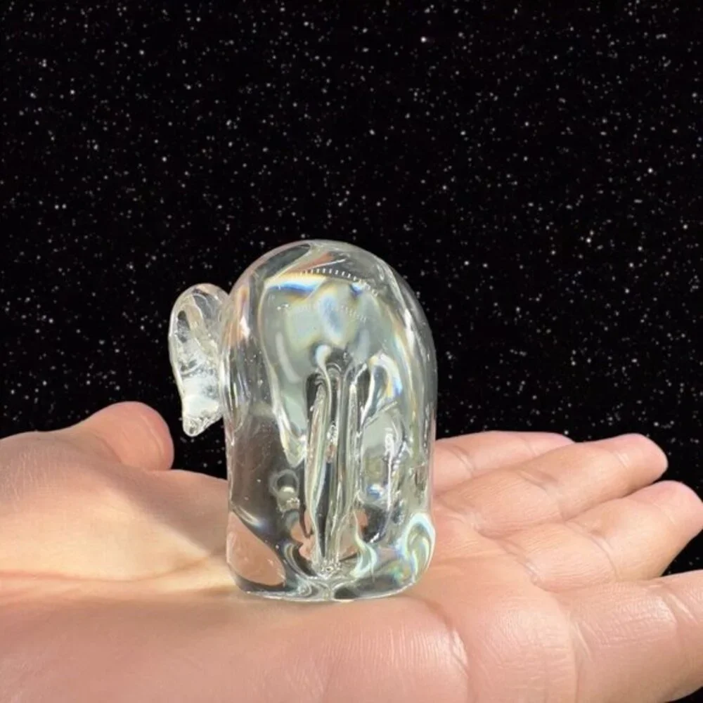 1980s Clear Art Glass Baby Elephant Figurine Vintage Glass House Decor 3”Wide 2”